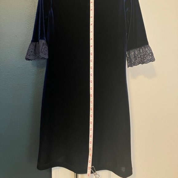 Florence Eiseman Girls Midnight Blue Stretch Velvet Lace Cuff SZ 8 Dress - Picture 11 of 13